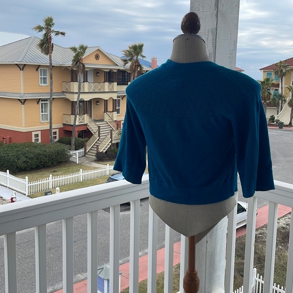 Fossil sweater crop cardigan buttons 3/4 sleeve teal cotton women’s size S - Picture 12 of 15